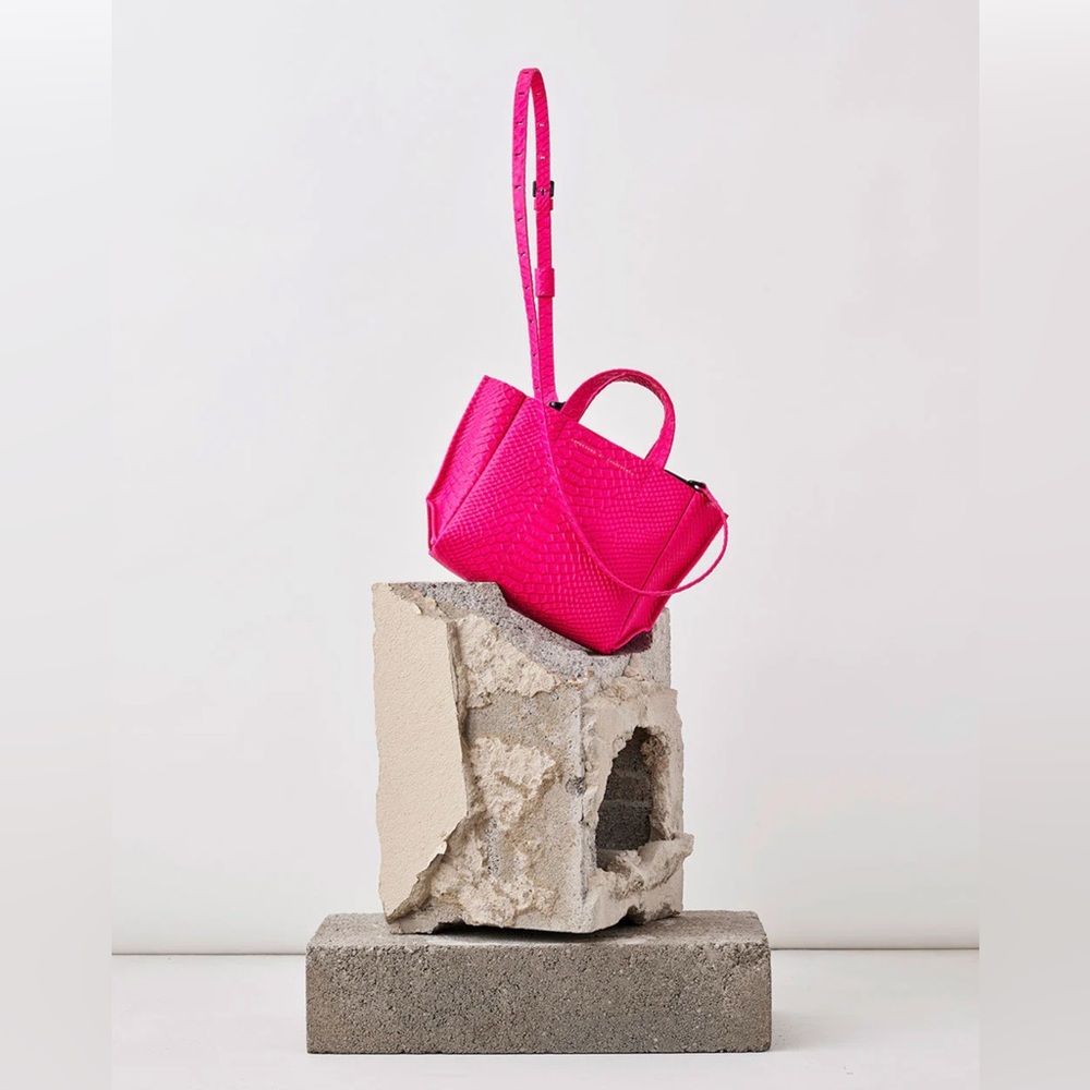 NWT Micro-Tote Hot Pink Leather Python Print Crossbody Bag